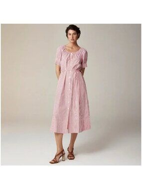 J.Crew Button-up midi dress in striped cotton poplin red Sz S